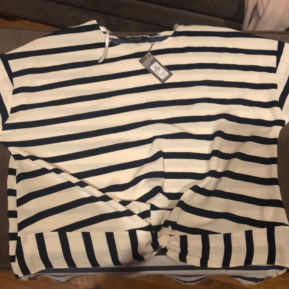 White and navy striped top